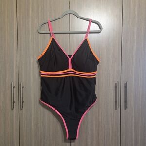 Black Swimsuit with Pink and Orange Accents
